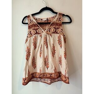 Anthropologie Akemi + Kin Boho Sleeveless Top Small Faux Embroidery Accents